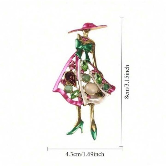 👒👗👛 FASHION BROOCH❗️ PINK & GREEN ENAMEL WITH RHINESTONES❗️STUNNING❗️ - Picture 3 of 4